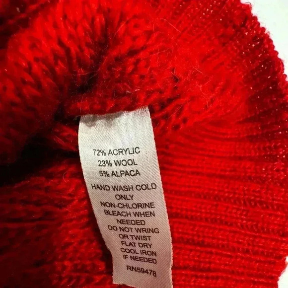 Max Studio Red Wool Alpaca Blend Cardigan Sweater Sz L Buckle Waist Stretch Knit - Picture 6 of 6